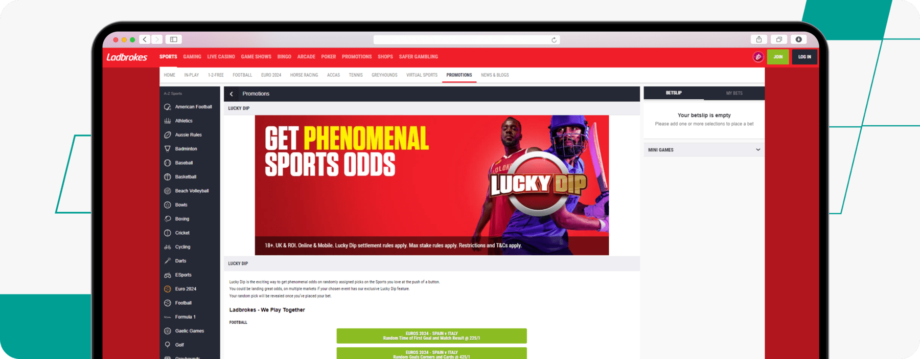 Ladbrokes lucky dip offer desktop screenshot